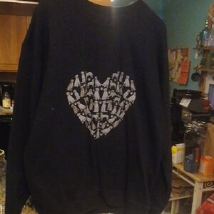 Gildan Black Crewneck Sweater with White Heart Graphic #6